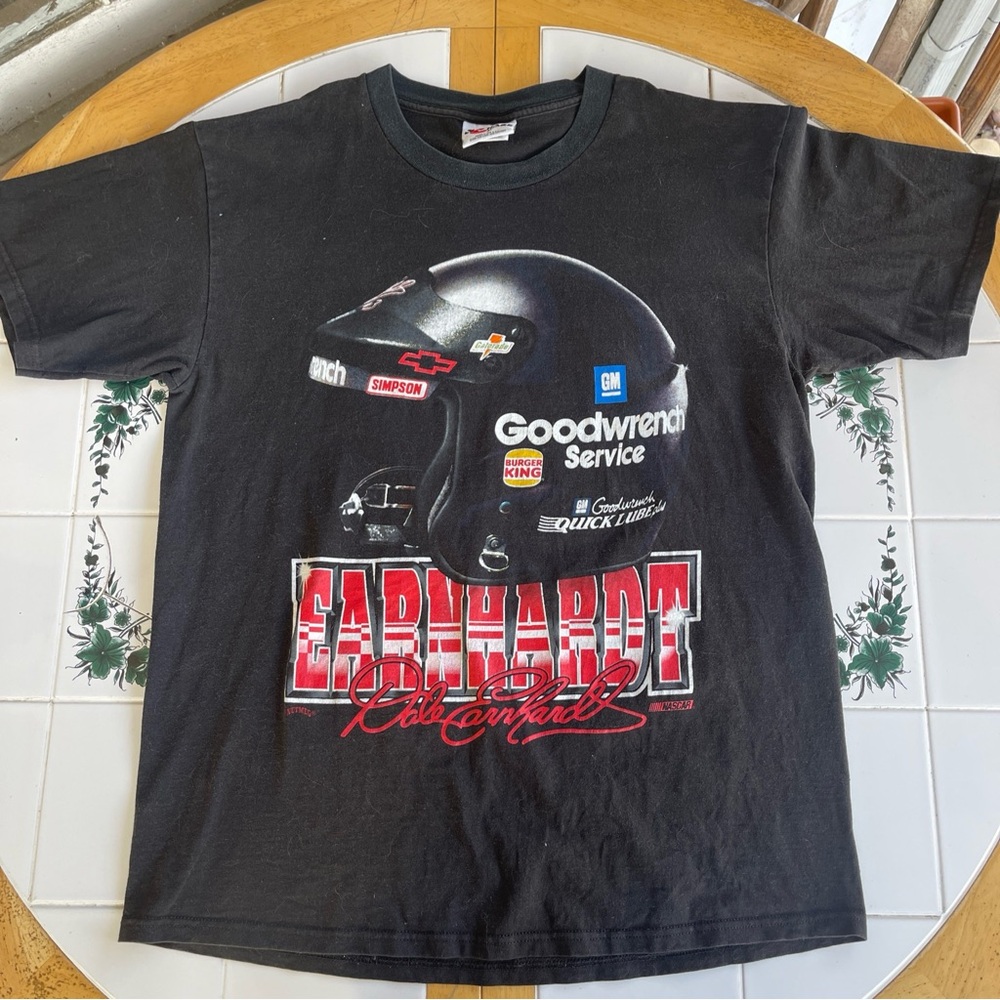 Dale Earnhardt T Shirt Large Nutmeg Vintage 90s NASCAR Helmet Graphic Print